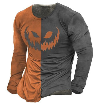 Men's Unisex T Shirt Tee Color Block Pumpkin Graphic Prints Crew Neck Orange Long Sleeve 3d Print Outdoor Halloween Print Tops Basic Vintage Sports Designer - Thegiftio UK