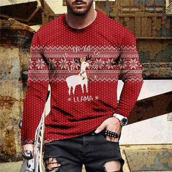 Men's Unisex T Shirt Tee Deer Graphic Prints Crew Neck Red Long Sleeve 3d Print Outdoor Christmas Print Tops Basic Sports Designer Casual - Thegiftio UK