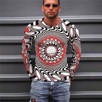 Men's Unisex T Shirt Tee Geometric Optical Illusion Graphic Prints Crew Neck Red Long Sleeve 3d Print Outdoor Street Print Tops Basic Sports Designer Casual - Seseable