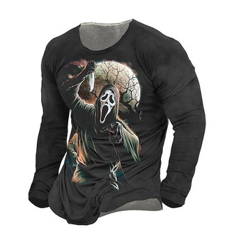 Men's Unisex T Shirt Tee Ghost Graphic Prints Crew Neck Black Long Sleeve 3d Print Halloween Street Print Tops Basic Vintage Sports Designer - Thegiftio UK