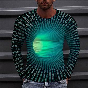 Men's Unisex T Shirt Tee Optical Illusion Graphic Prints Crew Neck Green Long Sleeve 3d Print Outdoor Street Print Tops Basic Sports Designer Casual - Seseable
