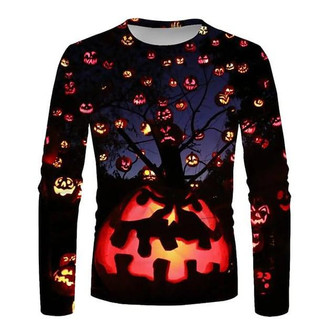 Men's Unisex T Shirt Tee Pumpkin Graphic Prints Crew Neck Black Long Sleeve 3d Print Outdoor Halloween Print Tops Basic Sports Designer Casual - Thegiftio UK