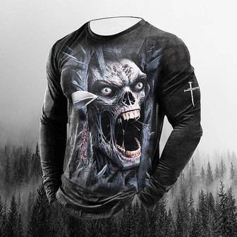 Men's Unisex T Shirt Tee Skull Graphic Prints Crew Neck Gray Long Sleeve 3d Print Outdoor Halloween Print Tops Basic Sports Designer Casual - Thegiftio UK