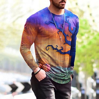 Men's Unisex T Shirt Tee Tree Graphic Prints Crew Neck Orange Long Sleeve 3d Print Outdoor Halloween Print Tops Basic Sports Designer Casual - Thegiftio UK