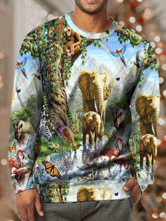 Men Animals And Forests Pattern Animal Loose Sweatshirt - Thegiftio UK