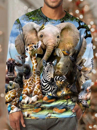 Men Animals And Forests Pattern Casual Sweatshirt - Thegiftio UK