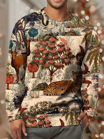 Men Animals And Forests Pattern Loose Casual Animal Sweatshirt - Thegiftio UK