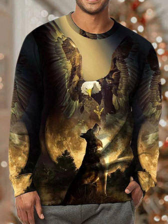 Men Eagle Wolf Animals Pattern Casual Sweatshirt - Thegiftio UK