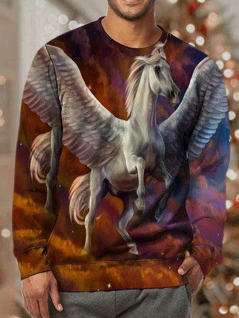 Men Horse Animals Pattern Casual Crew Neck Animal Sweatshirt - Thegiftio UK