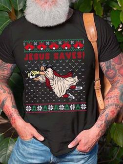 Men Jesus Saves Football Snow Merry Christmas T-shirt - Seseable