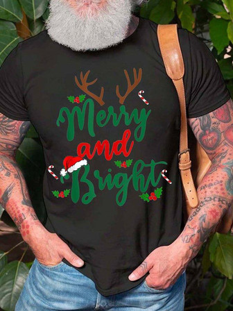 Men Merry And Bright Hat Deer Christmas T-shirt - Thegiftio UK