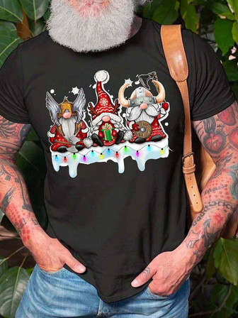 Men Merry Christmas Gnomes Light Casual Christmas T-shirt - Thegiftio UK