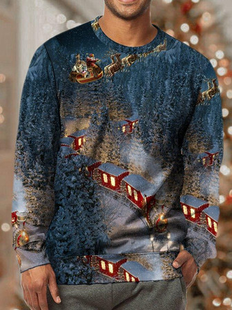 Men Merry Christmas Santa Claus Moose Christmas Loose Sweatshirt - Thegiftio UK