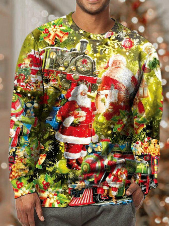 Men Merry Christmas Santa Claus Pattern Crew Neck Sweatshirt - Thegiftio UK