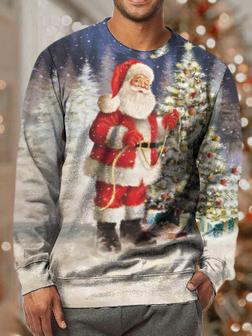 Mens Funny Christmas Santa Full Print Crew Neck Casual Sweatshirt - Seseable