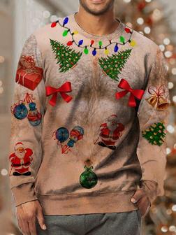Mens Funny Christmas Ugly Hairy Cute Muscle 3d Print Crew Neck Casual Sweatshirt - Seseable
