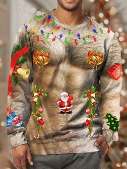 Mens Funny Christmas Ugly Hairy Cute Muscle 3d Print Crew Neck Casual Sweatshirt - Seseable