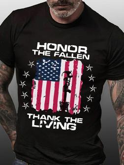 Men's Honor The Fallen Thank The Living Veterans Day Loose America Flag T-shirt - Seseable