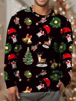 Men's Merry Christmas Funny Elk Santa Full Print Claus Casual Loose Sweatshirt - Seseable