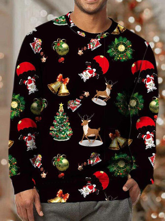 Men's Merry Christmas Funny Elk Santa Full Print Claus Casual Loose Sweatshirt - Thegiftio UK