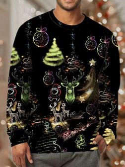 Men's Merry Christmas Funny Santa Elk Full Print Claus Casual Loose Sweatshirt - Seseable