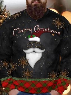 Men's Merry Christmas Santa Claus Snowflake Buffalo Plaid Full Print Casual Crew Neck Sweatshirt - Seseable