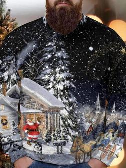 Men's Merry Christmas Santa Claus Snowflake Full Print Casual Crew Neck Sweatshirt - Seseable
