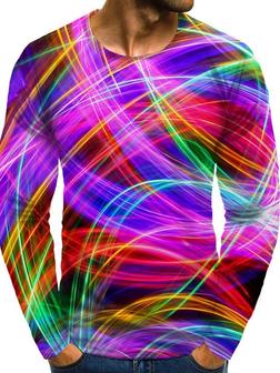 Men's T Shirt Tee 3d Print Graphic 3d Plus Size Round Neck Daily Holiday Print Long Sleeve Tops Elegant Exaggerated Rainbow - Thegiftio UK