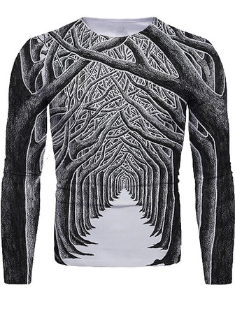 Men's T Shirt Tee 3d Print Graphic 3d Round Neck Christmas Daily Print Long Sleeve Tops Dark Gray - Thegiftio UK