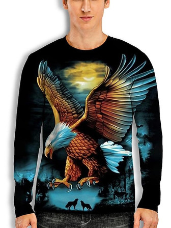 Men's T Shirt Tee 3d Print Graphic Animal Round Neck Daily Holiday Print Long Sleeve Tops Basic Casual Black - Thegiftio