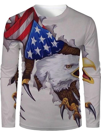 Men's T Shirt Tee 3d Print Graphic Animal Round Neck Daily Holiday Print Long Sleeve Tops Basic Casual White Blue Red - Thegiftio