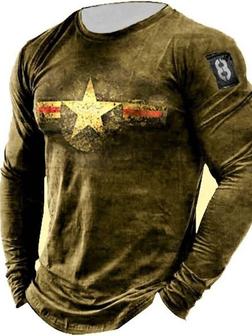 Men's T Shirt Tee 3d Print Star Crew Neck Casual Daily Long Sleeve Tops Lightweight Fashion Big And Tall Green Gray Khaki - Seseable