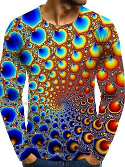 Men's T Shirt Tee Graphic Optical Illusion Plus Size Round Neck Daily Going Out Print Long Sleeve Tops Streetwear Exaggerated Rainbow - Seseable