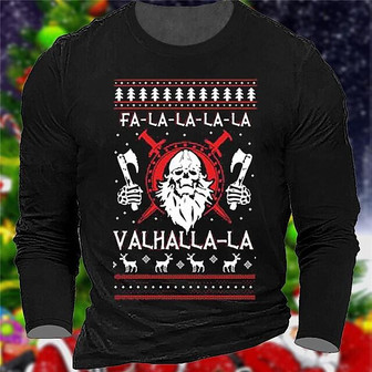 Men's T Shirt Tee Santa Claus Graphic Prints Crew Neck Black 3d Print Outdoor Christmas Long Sleeve Print Clothing Apparel Basic Sports Designer Casual - Thegiftio UK
