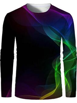 Men's T Shirt Tee Shirt 3d Print Graphic Optical Illusion Plus Size Round Neck Daily Holiday Print Long Sleeve Tops Elegant Exaggerated Black - Seseable
