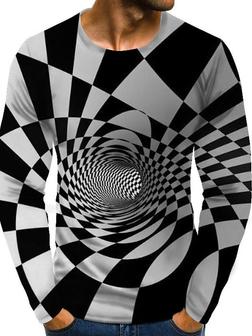 Men's T Shirt Tee Shirt Graphic Optical Illusion Plus Size Round Neck Daily Weekend Print Long Sleeve Tops Basic Exaggerated Rainbow - Seseable