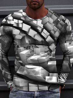 Men's Tee T Shirt Tee 3d Print Graphic Geometry Round Neck Casual Daily 3d Print Long Sleeve Tops Casual Fashion Designer Comfortable Gray - Seseable