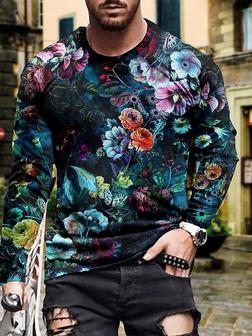 Men's Tee T Shirt Tee Shirt 3d Print Floral Graphic Plus Size Crew Neck Casual Daily Print Long Sleeve Tops Basic Designer Slim Fit Big And Tall Blue Gray Pink - Thegiftio UK