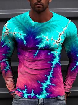 Men's Unisex T Shirt Tee 3d Print Color Block Graphic Prints Crew Neck Daily Holiday Print Long Sleeve Tops Casual Designer Big And Tall Blue - Seseable