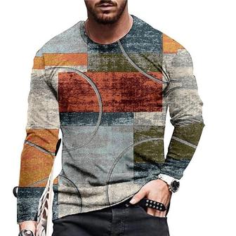 Men's Unisex T Shirt Tee 3d Print Color Block Graphic Prints Crew Neck Daily Holiday Print Long Sleeve Tops Casual Designer Big And Tall Gray Brown - Seseable
