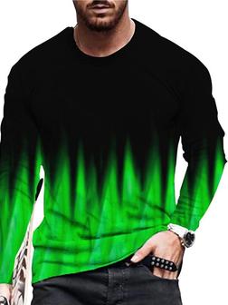 Men's Unisex T Shirt Tee 3d Print Color Block Graphic Prints Crew Neck Daily Holiday Print Long Sleeve Tops Casual Designer Big And Tall Green Red - Seseable
