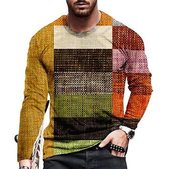 Men's Unisex T Shirt Tee 3d Print Color Block Graphic Prints Crew Neck Daily Holiday Print Long Sleeve Tops Casual Designer Big And Tall Sports Yellow Red - Seseable