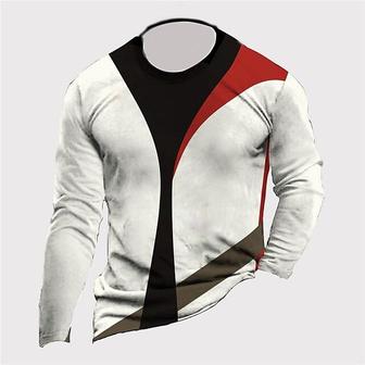 Men's Unisex T Shirt Tee 3d Print Color Block Graphic Prints Crew Neck Street Daily Print Long Sleeve Tops Designer Basic Casual Big And Tall White - Seseable