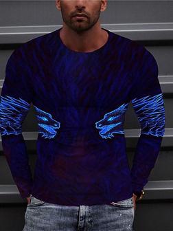 Men's Unisex T Shirt Tee 3d Print Dragon Graphic Prints Crew Neck Daily Holiday Print Long Sleeve Tops Casual Designer Big And Tall Blue - Thegiftio UK