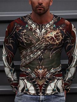 Men's Unisex T Shirt Tee 3d Print Dragon Graphic Prints Crew Neck Daily Holiday Print Long Sleeve Tops Casual Designer Big And Tall Wine - Thegiftio UK