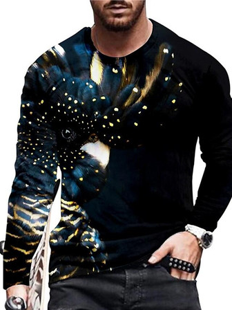 Men's Unisex T Shirt Tee 3d Print Graphic Prints Animal Crew Neck Daily Holiday Print Long Sleeve Tops Casual Designer Big And Tall Black - Thegiftio