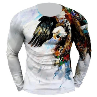 Men's Unisex T Shirt Tee 3d Print Graphic Prints Eagle Crew Neck Daily Holiday Print Long Sleeve Tops Casual Big And Tall White - Seseable