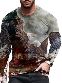 Men's Unisex T Shirt Tee 3d Print Graphic Prints Eagle Crew Neck Daily Holiday Print Long Sleeve Tops Casual Designer Big And Tall Gray - Thegiftio UK