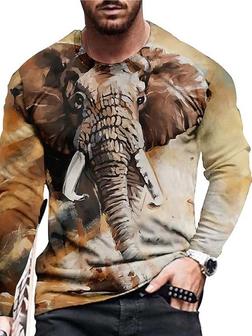 Men's Unisex T Shirt Tee 3d Print Graphic Prints Elephant Crew Neck Street Daily Print Long Sleeve Tops Casual Designer Big And Tall Khaki - Thegiftio UK