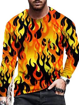 Men's Unisex T Shirt Tee 3d Print Graphic Prints Flame Crew Neck Daily Holiday Print Long Sleeve Tops Casual Designer Big And Tall Orange - Thegiftio UK